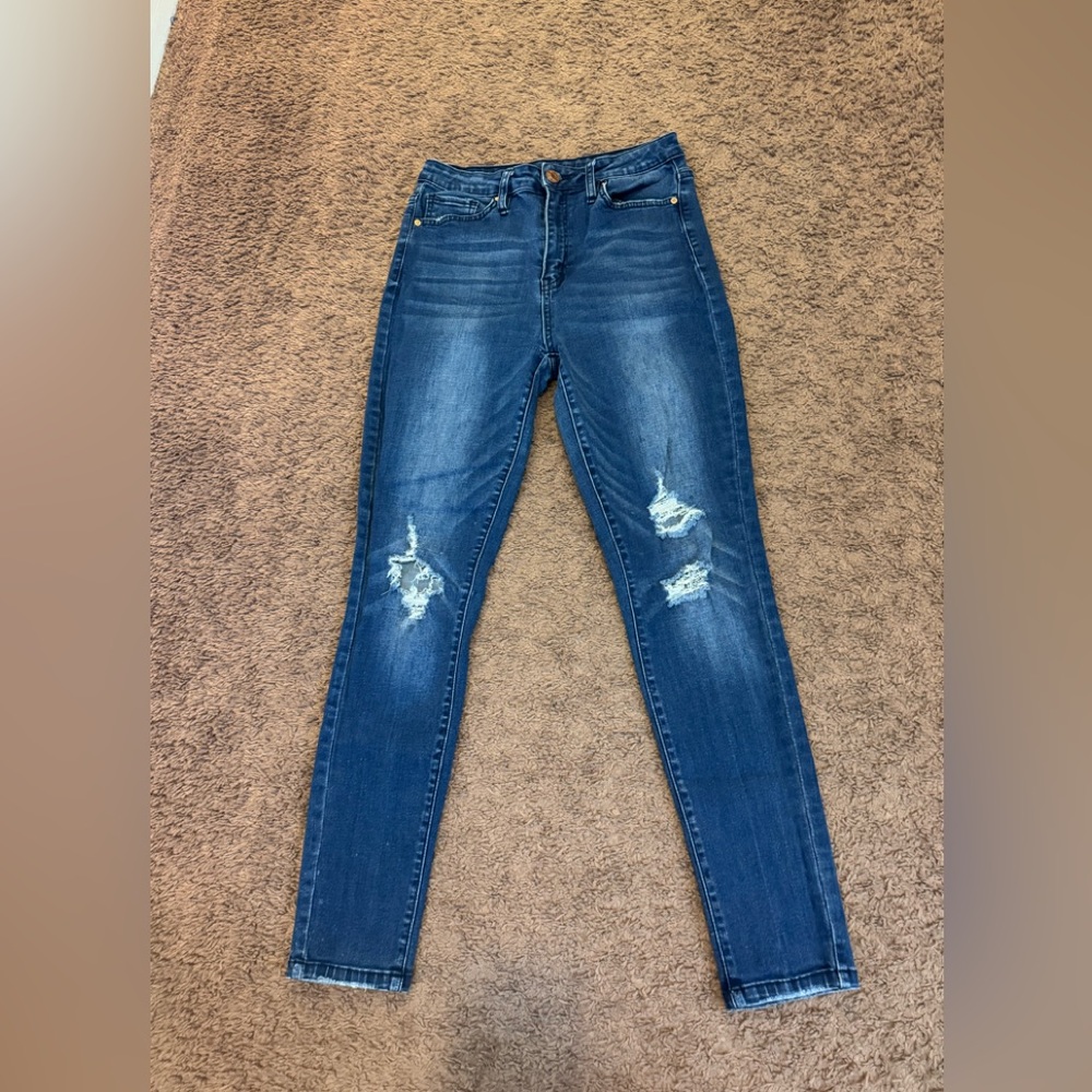 2 FOR $20 YMI Dark Wash Skinny Jeans Stretch Destructed High Rise Size 27 28